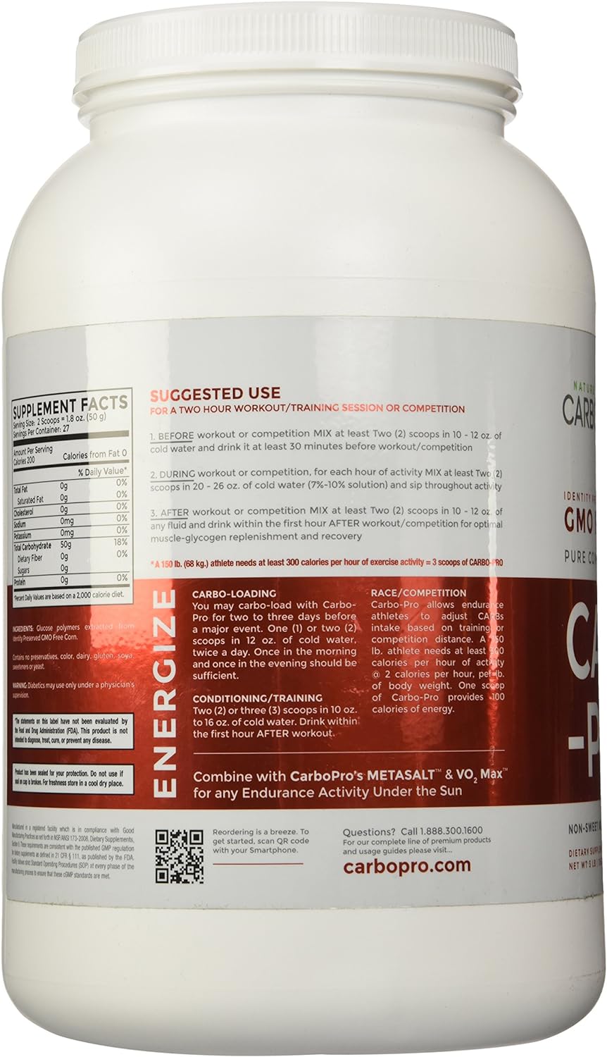 Carbo-Pro energy drink by SportQuest in a 3 lb package, featuring a bright label and clear plastic packaging.