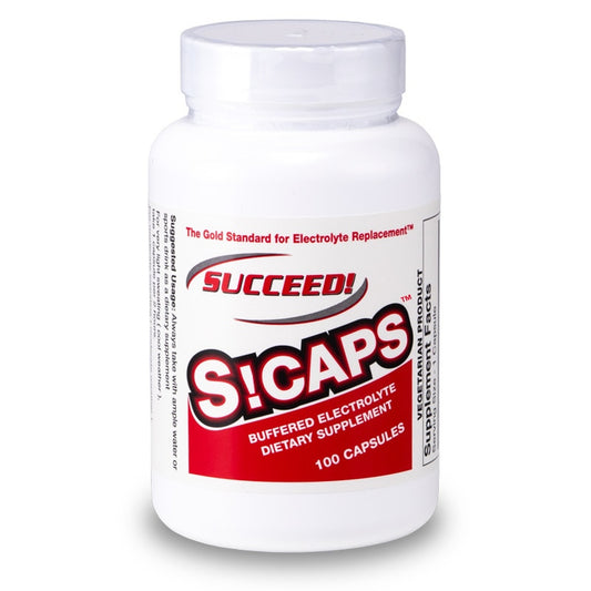 Succeed Sports Nutrition S - Caps Electrolyte capsules in a bottle, showcasing the front label and cap design.