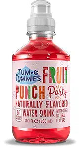 Tum-e Yummies Naturally Flavored Water Drink for Kids, Fruit Punch Party, 12-pack, 10.1 fl oz bottles, colorful packaging with fruit images.