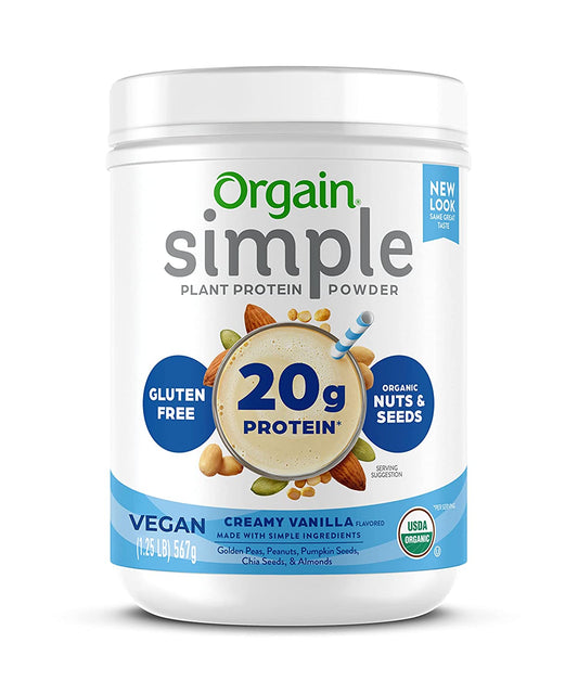 Organic Simple Vegan Protein Powder, Vanilla - 20G Plant Based Protein, Made with Fewer Ingredients, No Stevia or Artificial Sweeteners, Gluten Free, Dairy Free, Soy Free - 1.25Lb