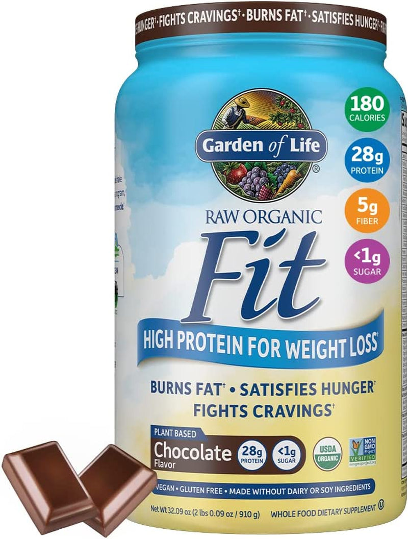 Raw Organic Fit Vegan Protein Powder Chocolate, 28G Plant Based Protein for Weight Management, Pea Protein Fiber Probiotics, Dairy Free Nutritional Shake for Women and Men, 20 Servings