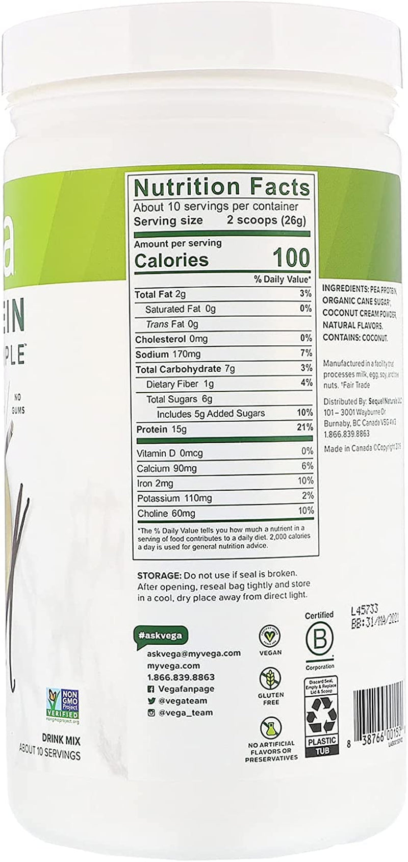 Protein Made Simple Protein Powder, Vanilla - Stevia Free, n, Plant Based, Healthy, Gluten Free, Pea Protein for Women and Men, 9.2 Oz (Packaging May Vary)