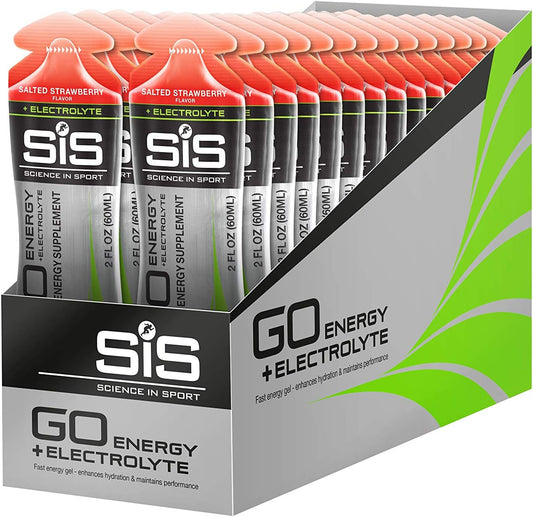 SIS Electrolyte Energy Gels, 22G Fast Acting Carbohydrates, Performance & Endurance Sport Nutrition for Athletes, Energy Gels for Running and Cycling, Salted Strawberry - 2 Oz - 30 Pack