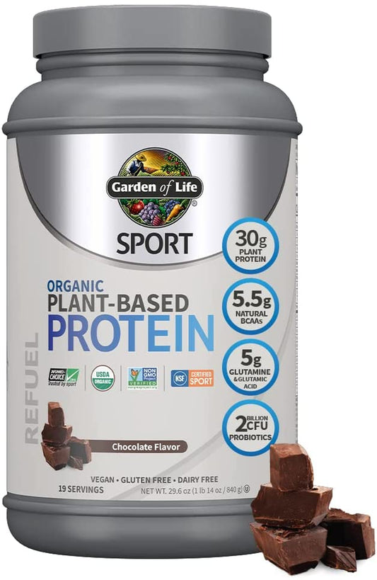 Organic Vegan Sport Protein Powder, Chocolate - Probiotics, Bcaas, 30G Plant Protein for Premium Post Workout Recovery, NSF Certified, Keto, Gluten & Dairy Free, Non GMO, 19 Servings