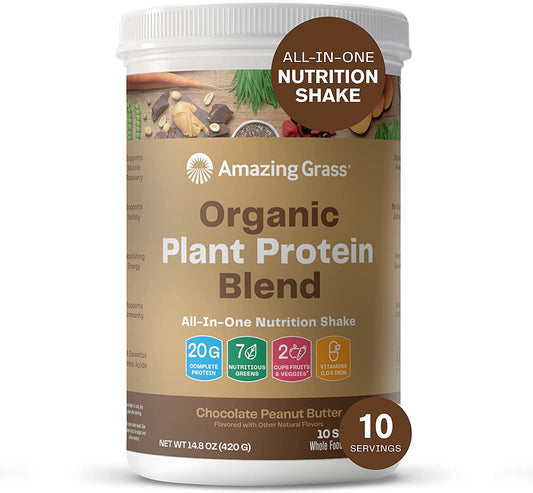 Organic Plant Protein Blend: Vegan Protein Powder, New Protein Superfood Formula, All-In-One Nutrition Shake with Beet Root, Chocolate Peanut Butter, 10 Servings, 14.8 Ounce (Pack of 1)