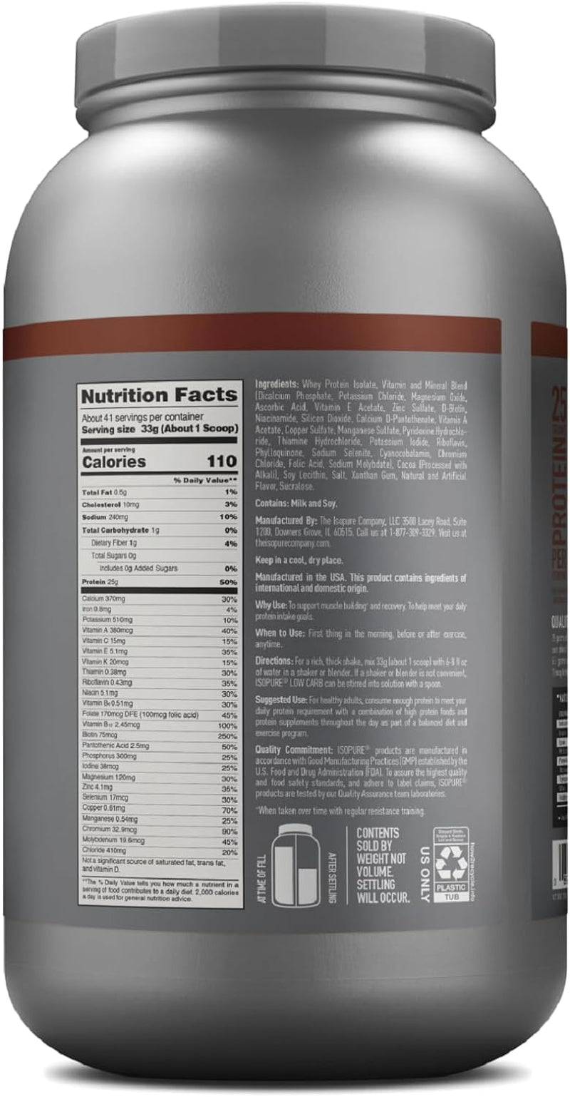 Dutch Chocolate Whey Isolate Protein Powder with Vitamin C & Zinc for Immune Support, 25G Protein, Low Carb & Keto Friendly, 41 Servings, 3 Pounds (Pack of 1) (Packaging May Vary)