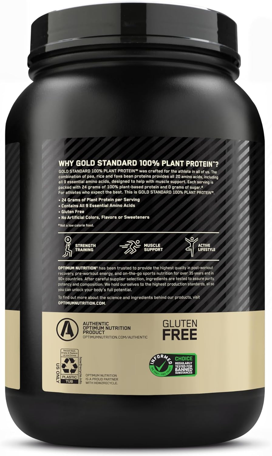 Gold Standard 100% Plant Based Protein Powder, Gluten Free, Vegan Protein for Muscle Support and Recovery with Amino Acids - Creamy Vanilla, 20 Servings