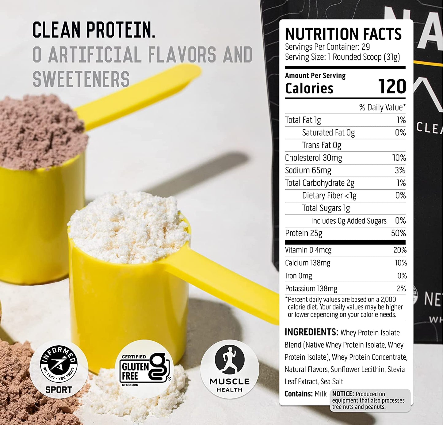 100% Whey Protein Powder - Post Workout Whey Protein Isolate, Zero Artificial Flavors & Sweeteners, Gluten Free, 5.5G BCAA, 2.6G Leucine, Essential Amino Acids, Lemon Sorbet 2 Lb