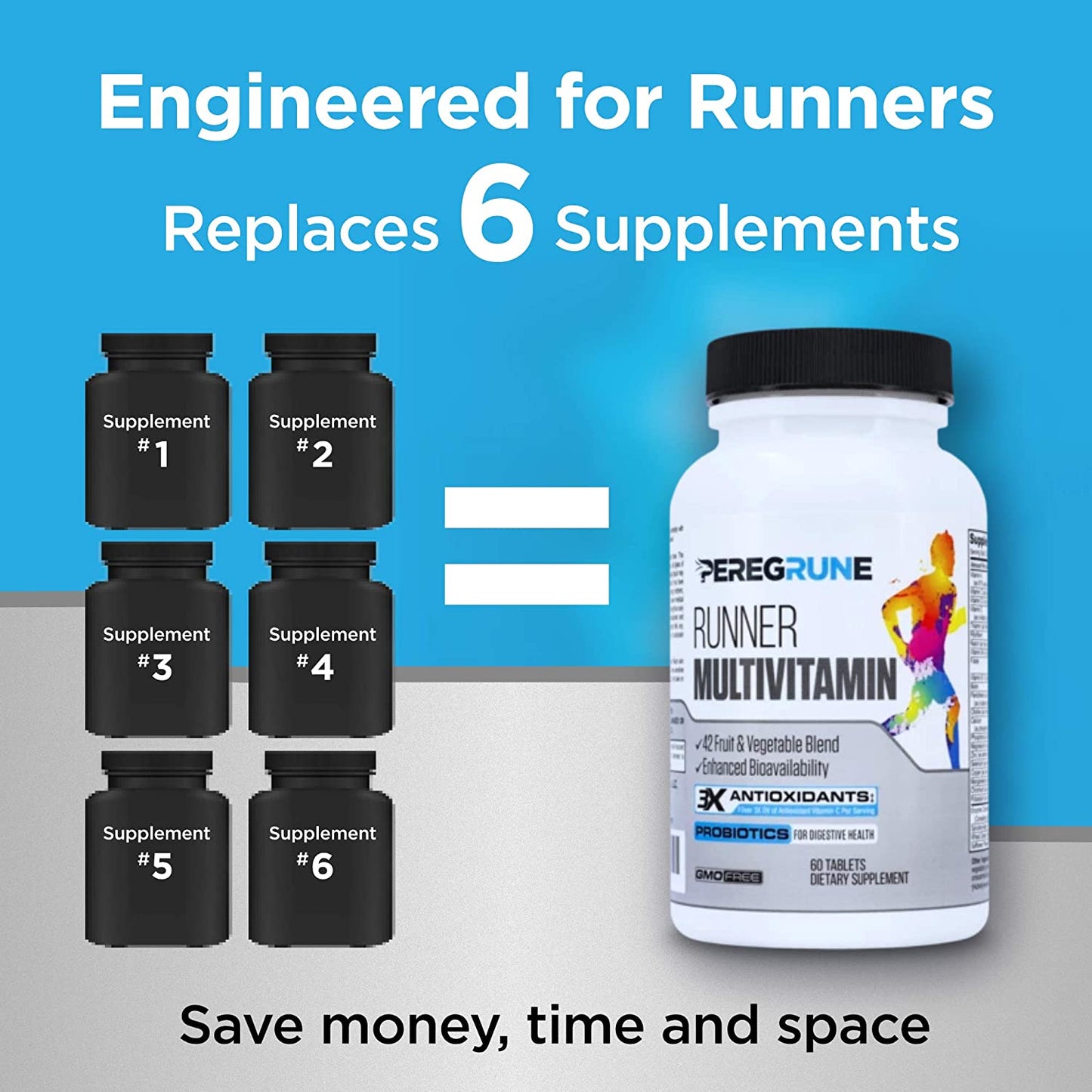 Runner Multivitamin – Engineered Vitamin with Antioxidants for Health/Running Recovery – Complete B Complex for Endurance, Energy – Probiotics, Whole Foods – Certified Running Supplements