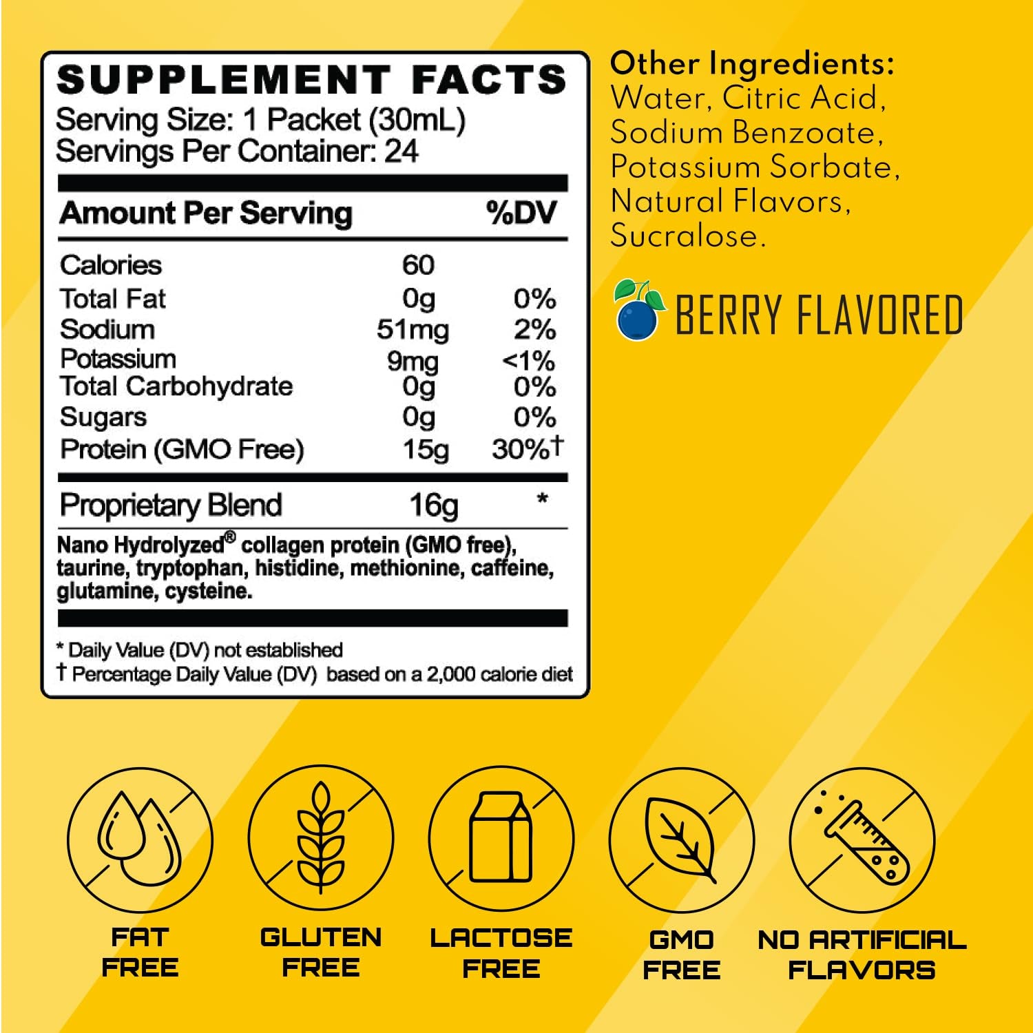 Power Energized Complete Protein Shot, 15G Protein Nano-Hydrolyzed Grass Fed Collagen, 80Mg Caffeine, Gluten Free, Fat & Sugar Free, 22 Amino Acids, 0 Carbs, Berry, 1 Oz Packets, 24 Pack