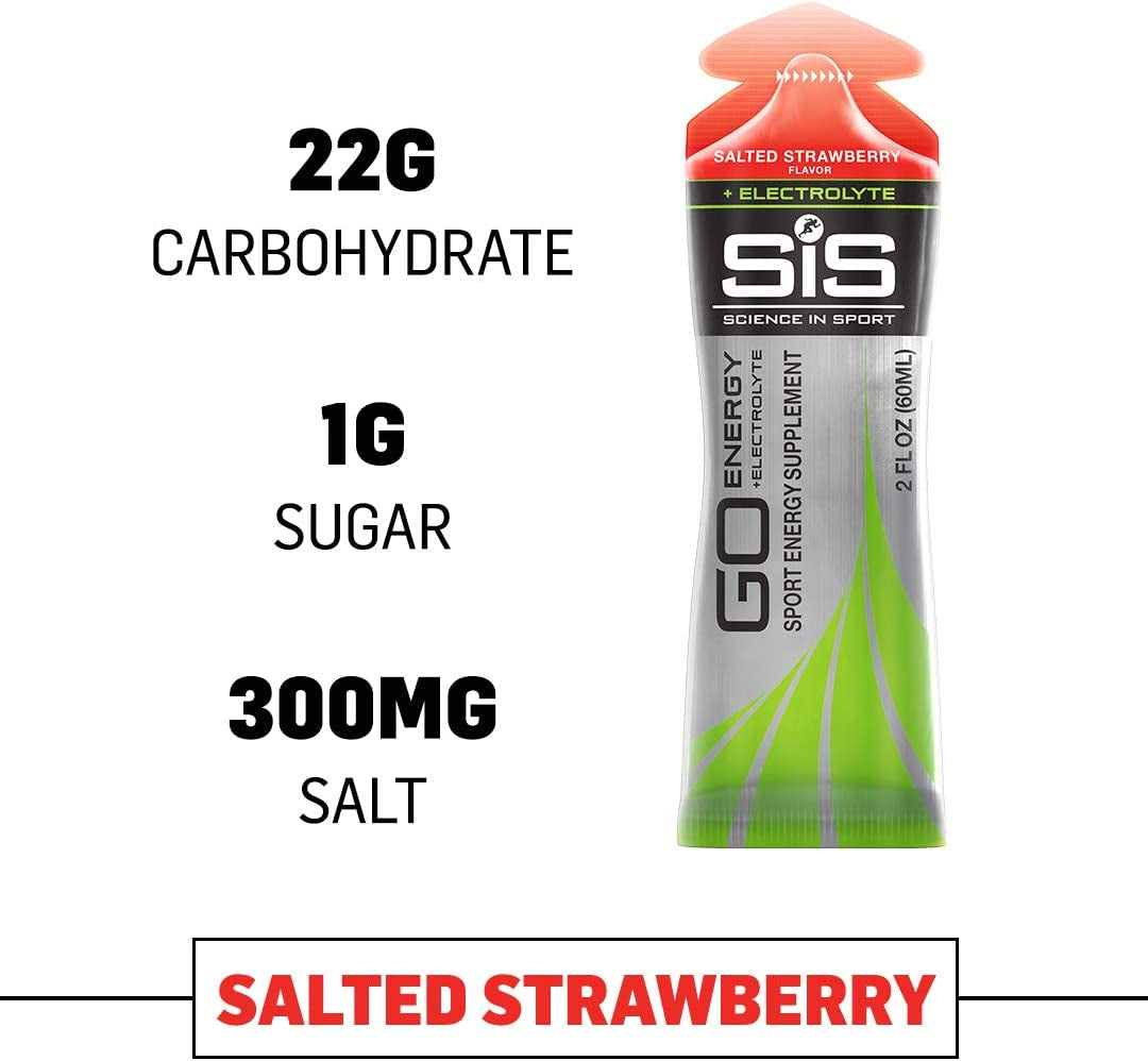 SIS Electrolyte Energy Gels, 22G Fast Acting Carbohydrates, Performance & Endurance Sport Nutrition for Athletes, Energy Gels for Running and Cycling, Salted Strawberry - 2 Oz - 30 Pack