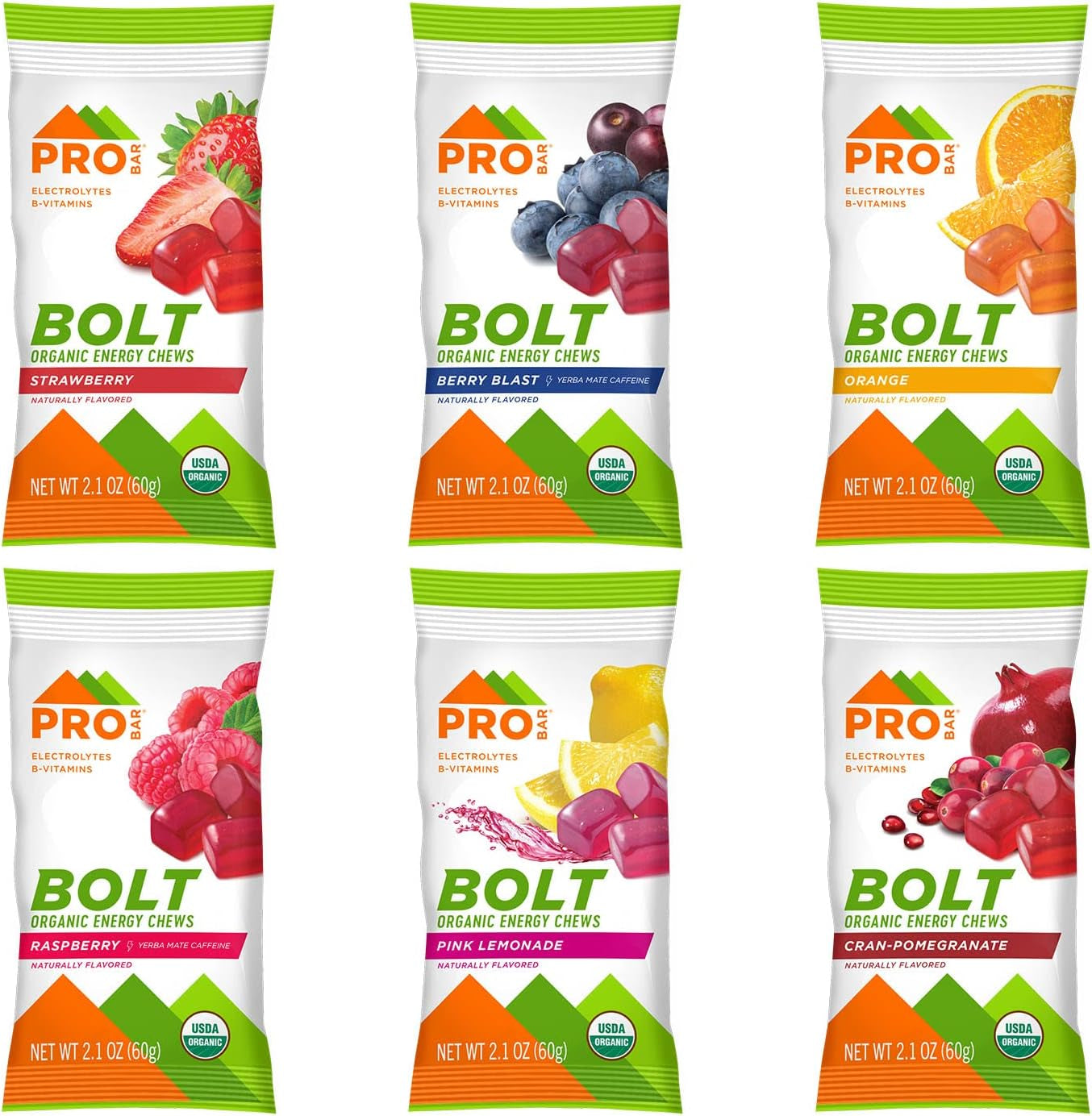 - Bolt Organic Energy Chews, Variety Pack, Strawberry, Berry Blast, Orange, Raspberry, Pink Lemonade, Cranberry Pomegranate - Gluten-Free, USDA Certified Organic (12 Count) - Flavors May Vary