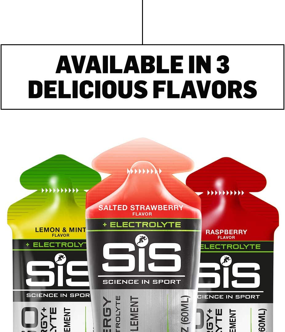 SIS Electrolyte Energy Gels, 22G Fast Acting Carbohydrates, Performance & Endurance Sport Nutrition for Athletes, Energy Gels for Running and Cycling, Salted Strawberry - 2 Oz - 30 Pack