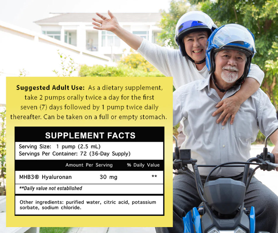 Supplement facts label for Baxyl showing MHB3 Hyaluronan ingredients and serving size info