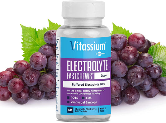 Vitassium FastChews with Electrolytes for Sodium & Potassium Replenishment, Bottle of 60 FastChews Tablets, Grape