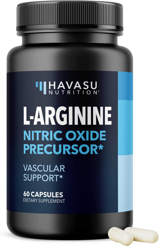 L Arginine Nitric Oxide Supplement for Muscle Vascularity & Stamina | Powerful NO Booster with L-Citrulline & Essential Amino Acids | Energy Booster for Endurance | 60 L-Arginine Vegan Capsules