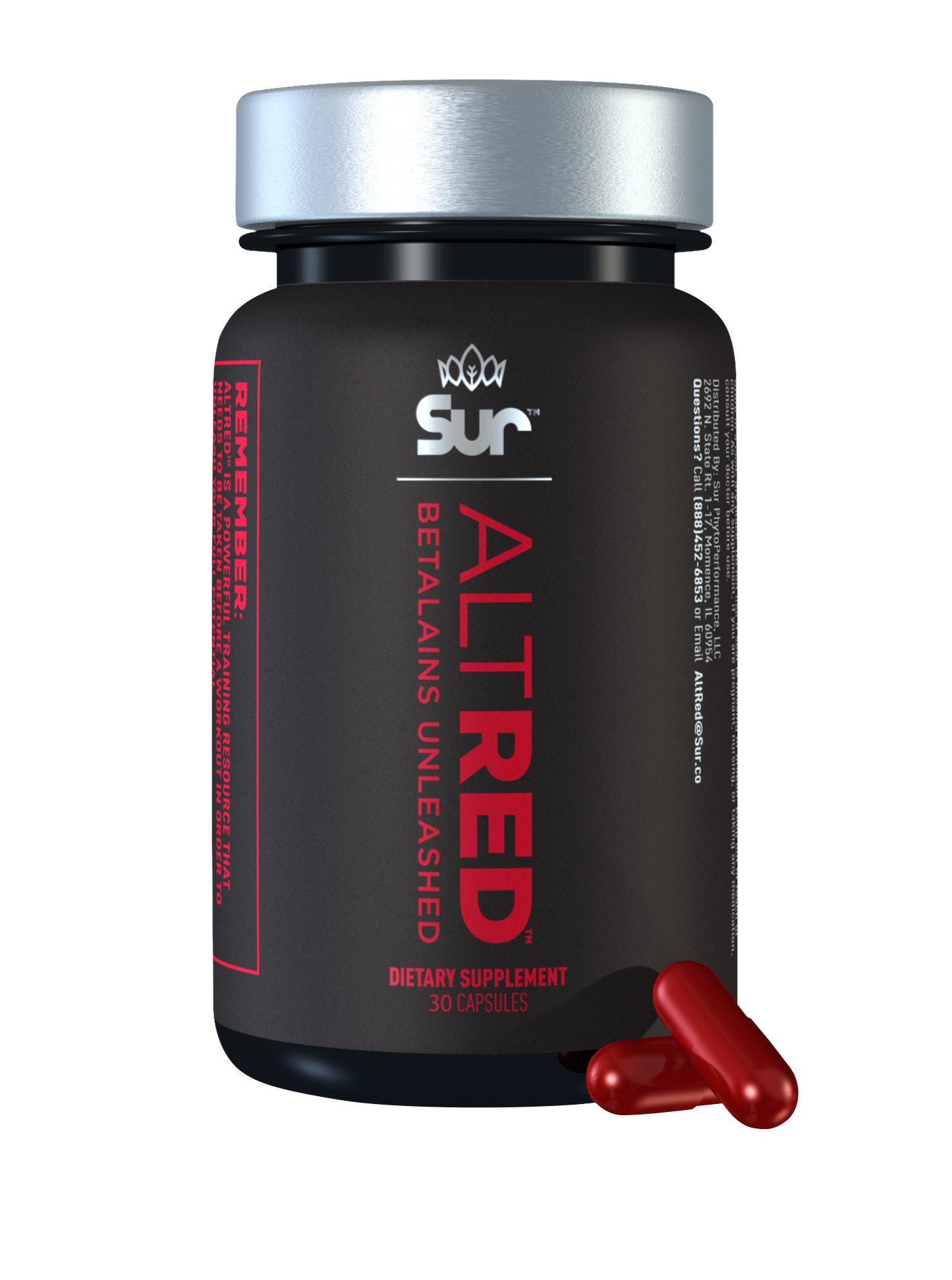 AltRed endurance supplement capsules with betalains for improved athletic performance and recovery, featuring vibrant packaging.