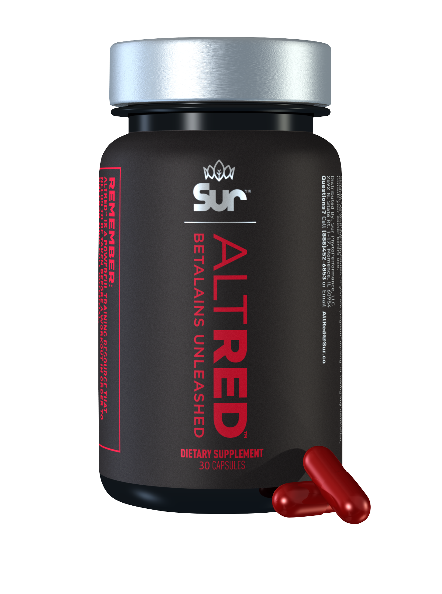 AltRed endurance supplement capsules with betalains for improved athletic performance and recovery, featuring vibrant packaging.