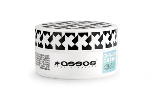 ASSOS Chamois Cream in a 200ml jar, designed for anti-chafe body care for cyclists.