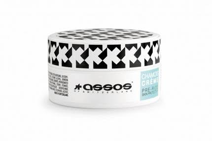 ASSOS Chamois Cream 200ml jar, anti-chafe cycling cream for body care, featuring a sleek design and easy-to-use lid.