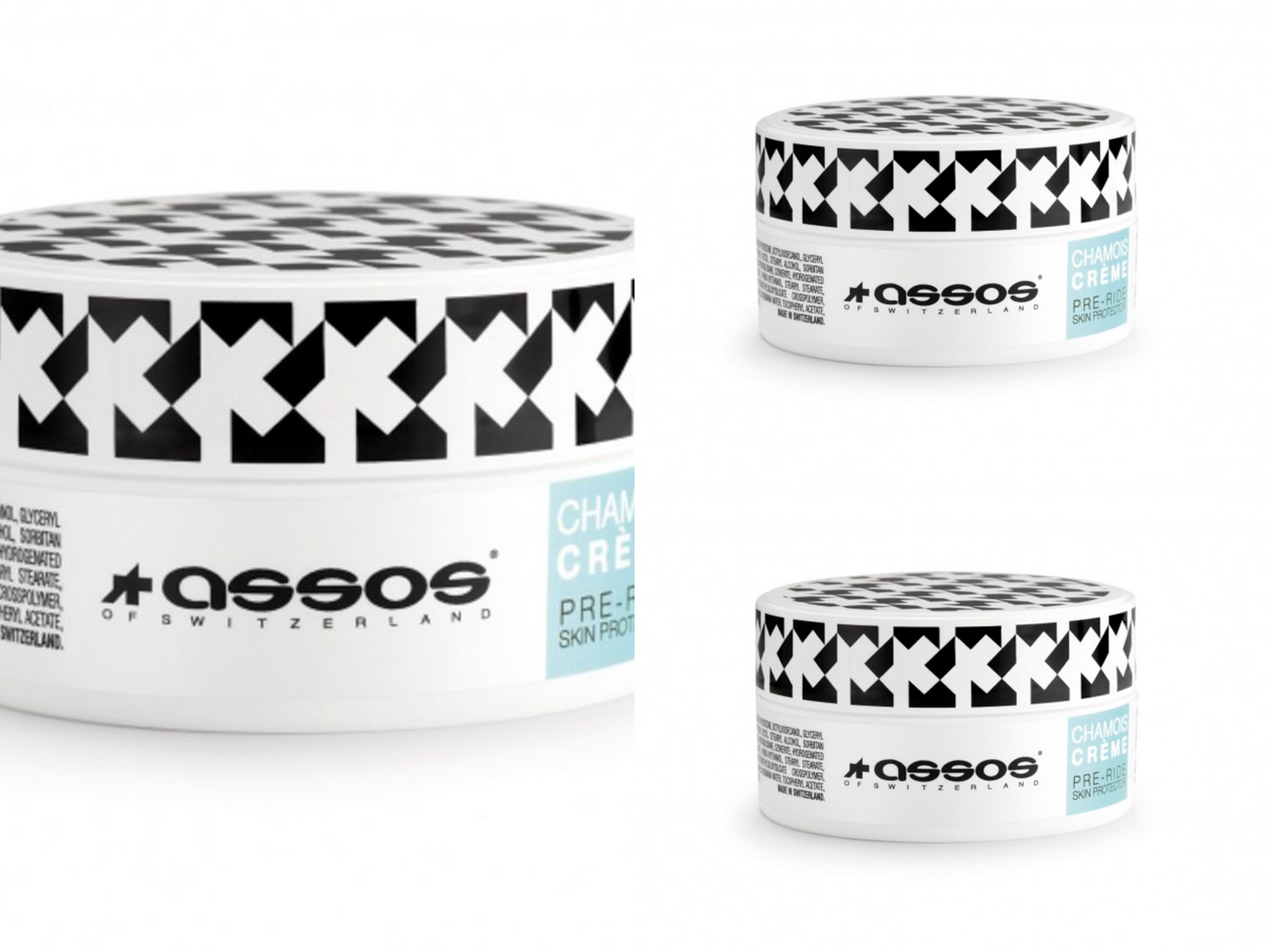 Assos Switzerland Chamois Creme for cycling, 200 ml jars, anti-friction body care, pack of 3, smooth skin protection