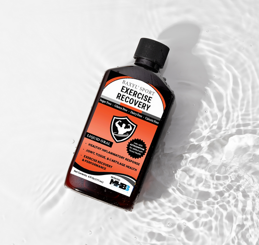 Baxyl Sport joint and exercise recovery supplement container showing the product label and branding on a white background.