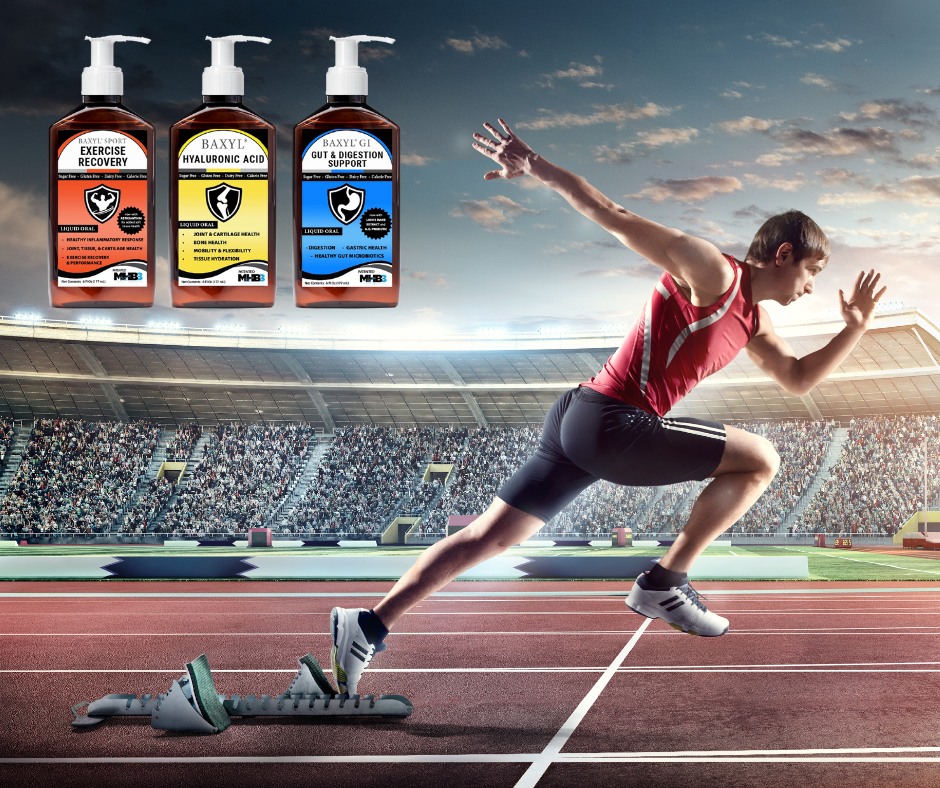 Baxyl® Sport joint and recovery supplement in a container, designed for exercise recovery and support.