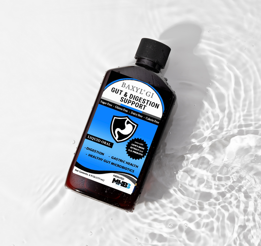 Baxyl GI joint and digestive support supplement bottle with label, showing dietary supplement for gut and digestive health.