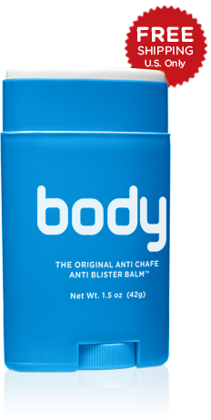 Body Glide Original anti-chafe balm tube showing the smooth, white stick applicator for skin protection and chafing prevention.
