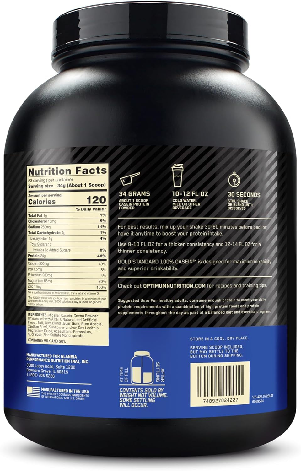 Gold Standard 100% Micellar Casein Protein Powder, Slow Digesting, Helps Keep You Full, Overnight Muscle Recovery, Chocolate Supreme, 4 Pound (Packaging May Vary)