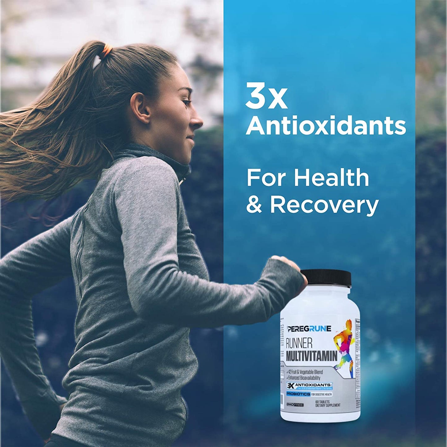 Runner Multivitamin – Engineered Vitamin with Antioxidants for Health/Running Recovery – Complete B Complex for Endurance, Energy – Probiotics, Whole Foods – Certified Running Supplements