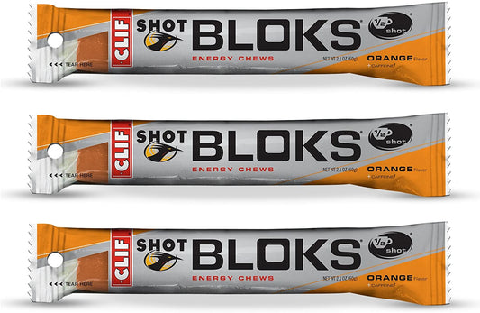 CLIF Bar Shot Bloks chews in black cherry flavor, single sleeve pack of 3, energy-boosting fruit chews by CLIF Bar.