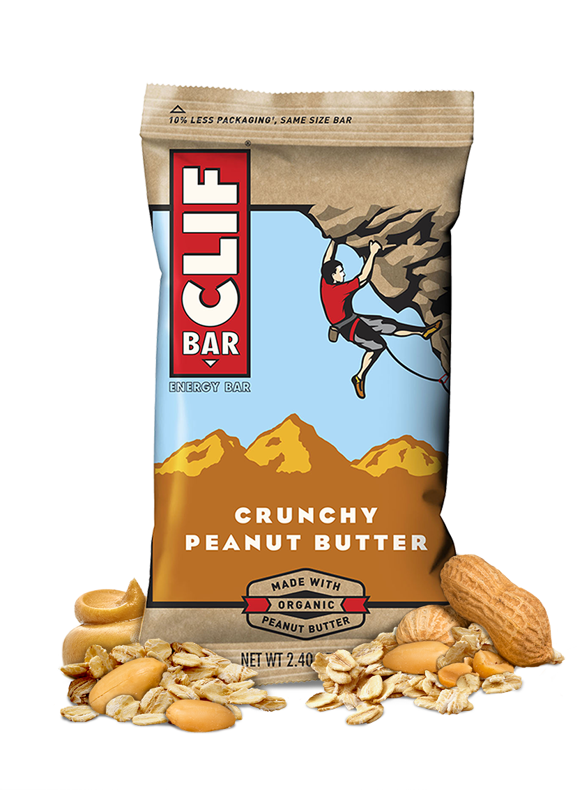 Twelve Clif Bars in assorted flavors, featuring a colorful box showcasing the brand's logo and packaging design.