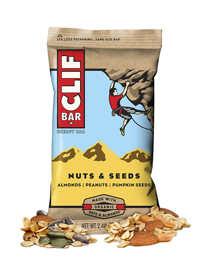 Assorted Clif Bar energy bars in a 12-pack, showing various flavors and colorful packaging.