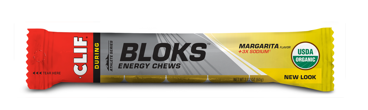 Six packs of Clif Bar Clif Shot Bloks electrolyte chews in 2.1oz packaging, with colorful fruit flavor images on the packaging.