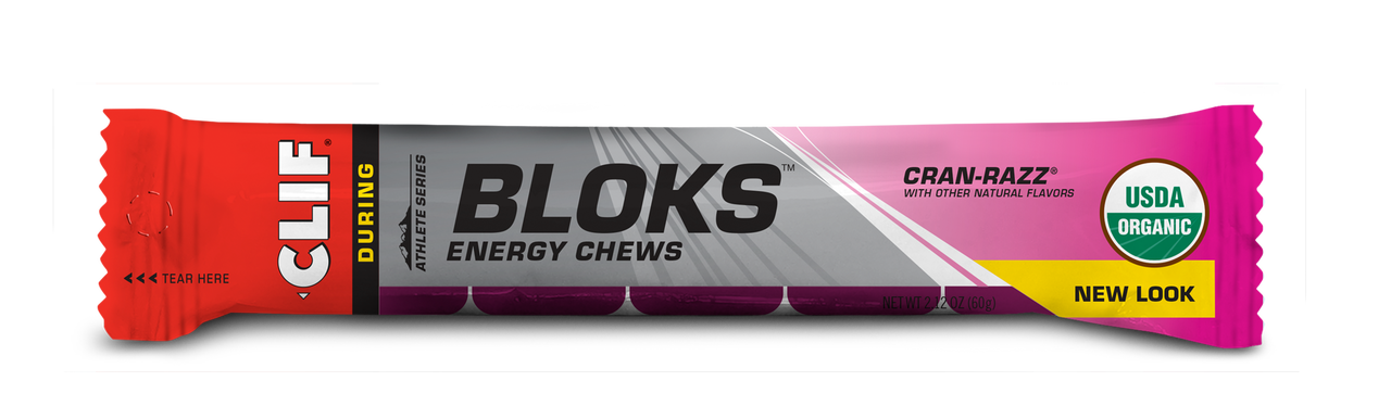 Six packs of Clif Shot Bloks electrolyte chews in 2.1oz packs, featuring colorful fruit-flavored energy chews from Clif Bar.