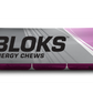 Six 2.1oz packs of Clif Bar Clif Shot Bloks electrolyte chews with colorful fruit flavors in resealable packs.