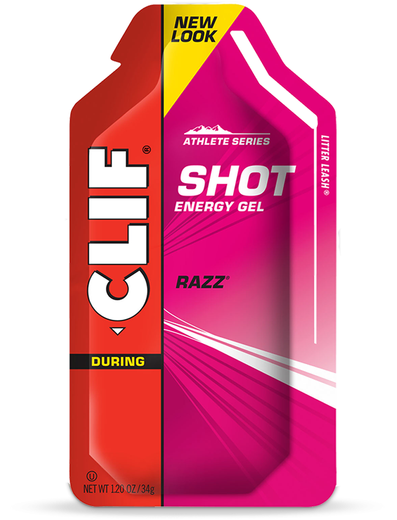 Six-pack of Clif Bar Clif Shot Gels and Turbo Shot energy gels, easy-to-consume sports nutrition for active athletes.