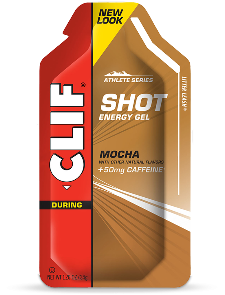 Six Clif Bar Clif Shot Gels and Turbo Shot pack, energy gel packs for endurance and athletic performance.