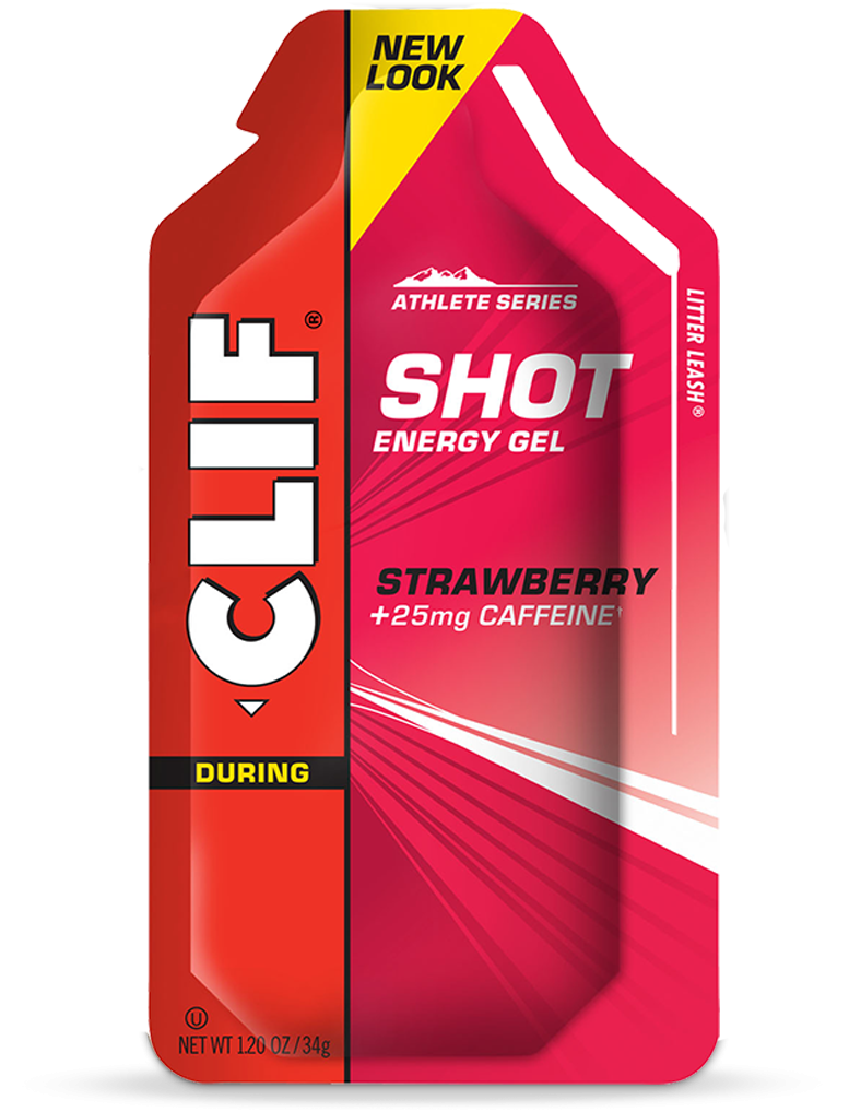 Six Clif Bar Clif Shot gels and Turbo Shot energy packs in a mixed pack, designed for quick energy during athletic activities.
