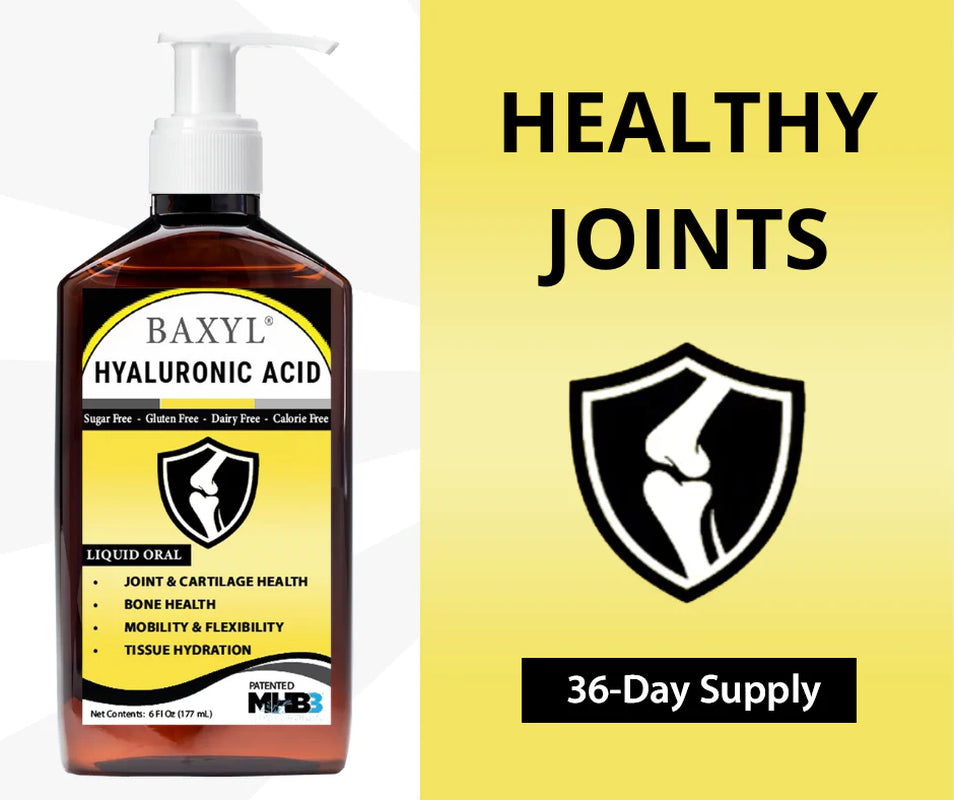 Baxyl liquid hyaluronic acid joint supplement by Cogent Solutions Group, vegan, gluten-free, non-GMO for joint relief.