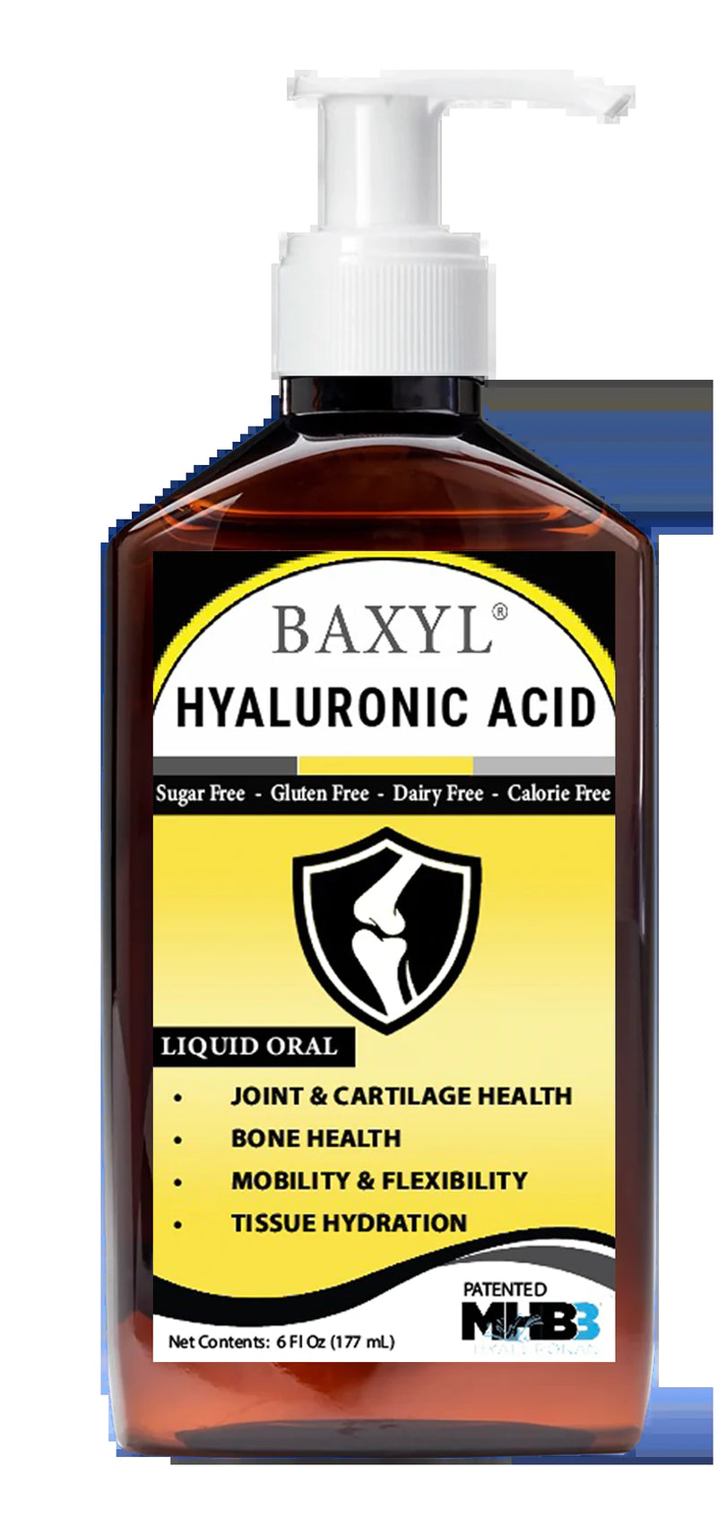 Baxyl liquid hyaluronic acid joint health supplement by Cogent Solutions Group, vegan, gluten-free, non-GMO.