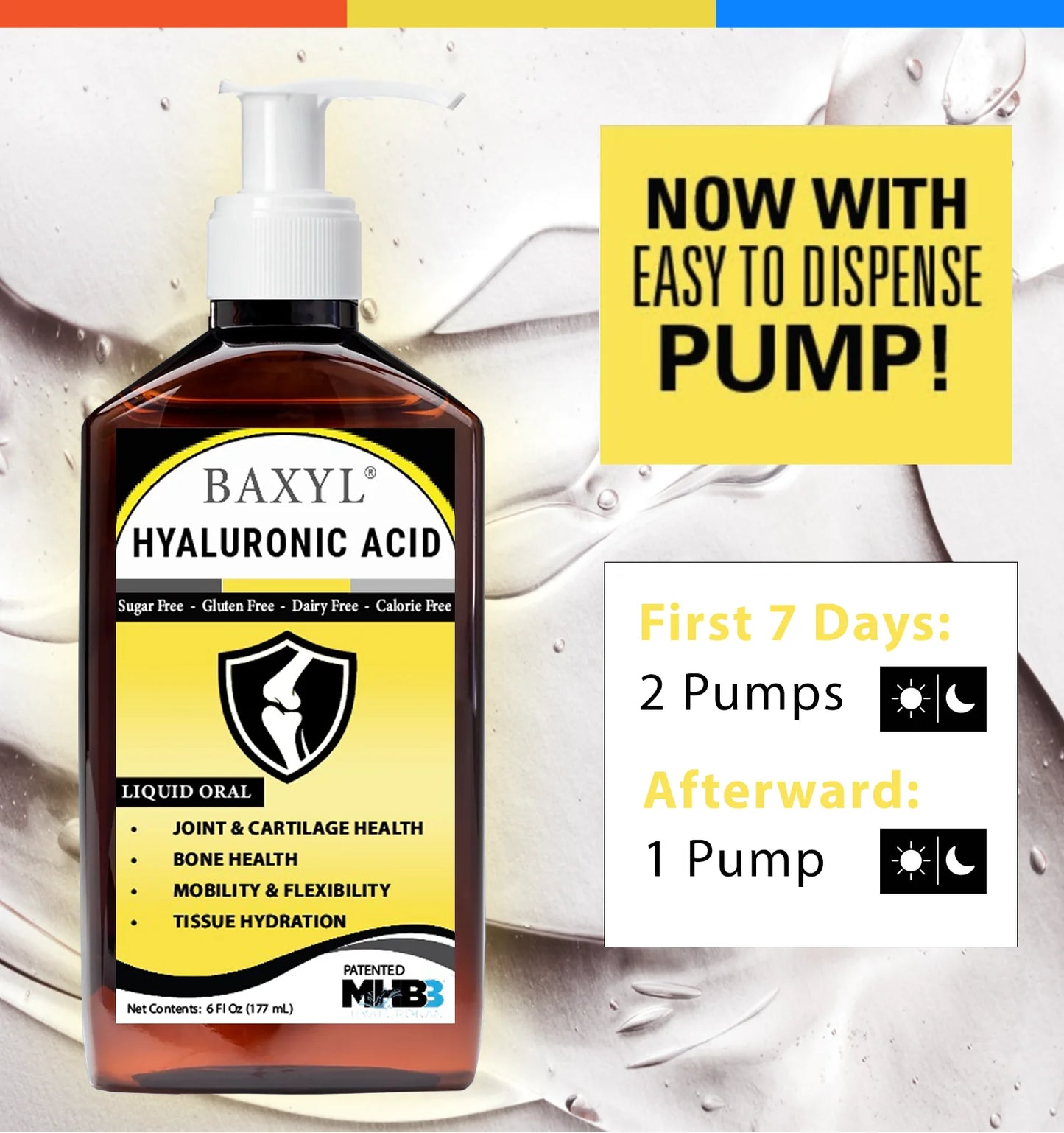 Baxyl liquid hyaluronic acid joint supplement by Cogent Solutions Group, vegan, gluten-free, non-GMO for joint relief.