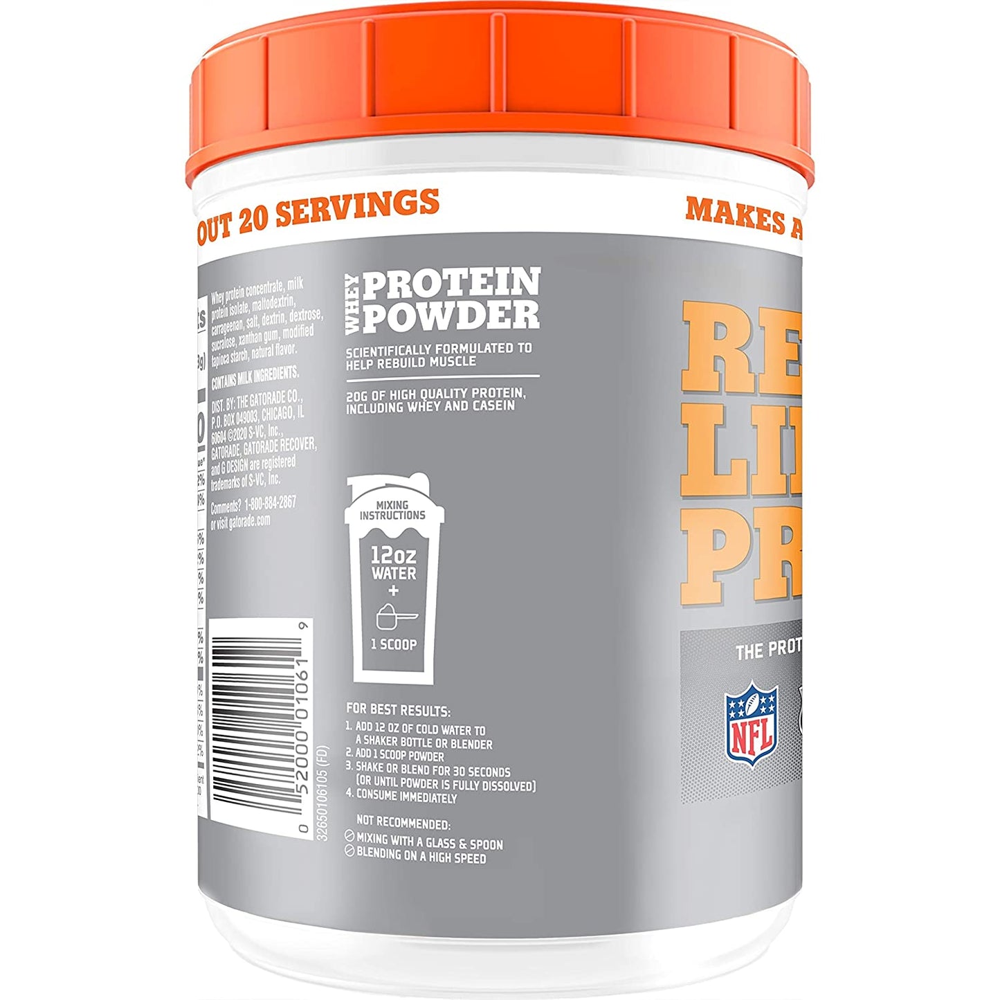 Whey Protein Powder, 20 Servings per Canister, 20 G of Protein per Serving, Vanilla, 19.7 Oz