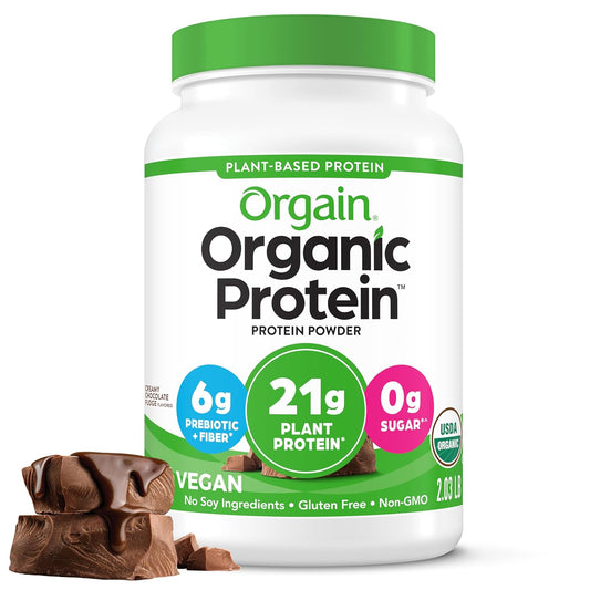 Organic Vegan Protein Powder, Creamy Chocolate Fudge - 21G Plant Based Protein, Gluten Free, Dairy Free, Lactose Free, Soy Free, No Sugar Added, Kosher, for Smoothies & Shakes - 2.03Lb