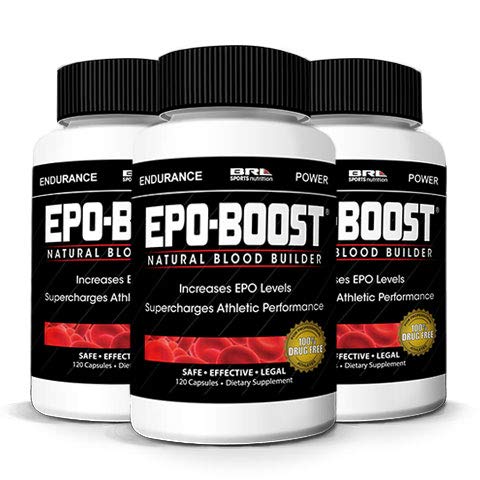 EPO-Boost Natural Blood Builder sports supplement pack with Echinacea and Dandelion Root, designed to boost RBC, energy, and endurance.