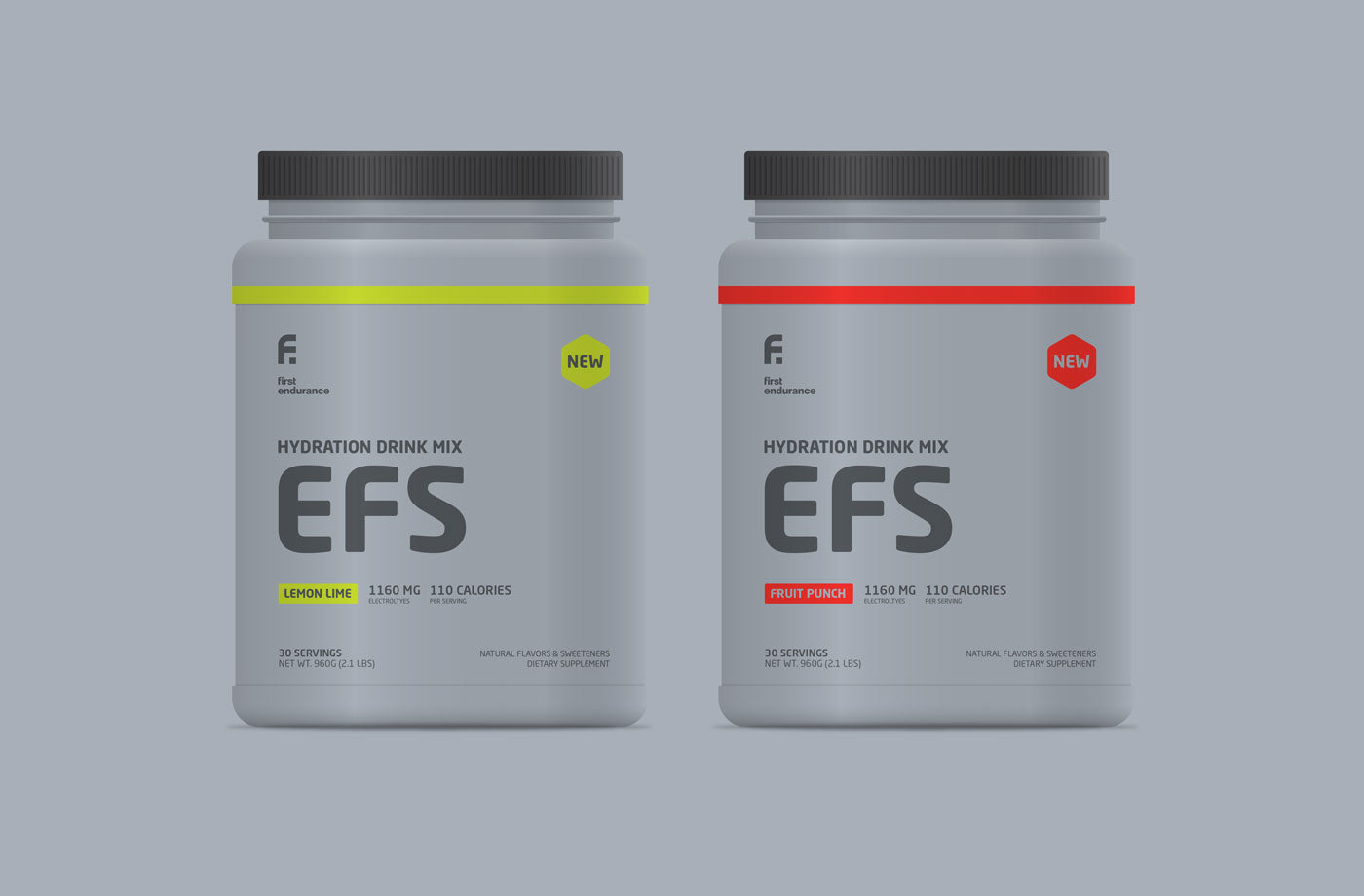 First Endurance EFS Premium Sports Energy Drink Mix in a container, showcasing the product label and packaging design.