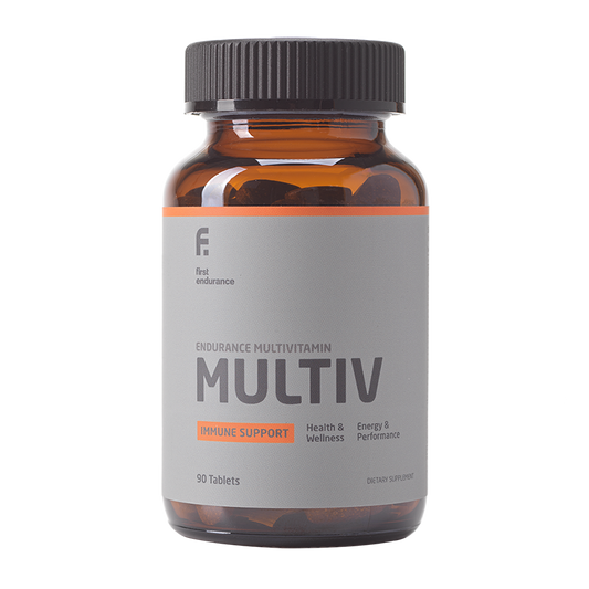 First Endurance Multi-V 90 tablets, premium multivitamin for daily nutritional support and wellness.