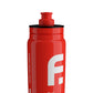 First Endurance Elite FLY water bottle with a sleek design, clear bottle body, and blue lid for hydration during sports.