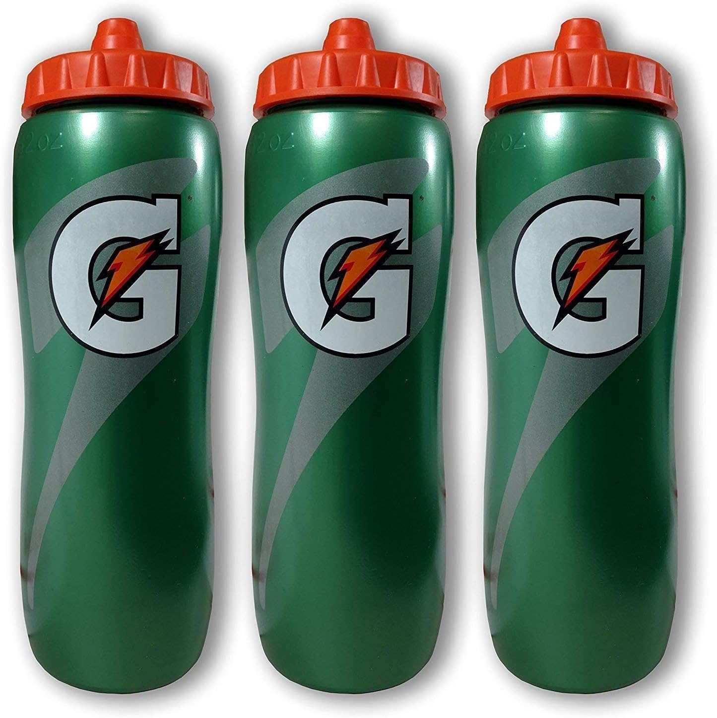 Gatorade Premium 32oz contour-style squeeze water bottles, 3-pack, durable sports accessories for hydration.